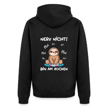 Bin am Zocken Gaming Faultier - Unisex Premium Bio Zip Hoodie - Schwarz - Hinten - Nico (187cm)