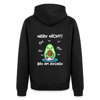 Bin am Zocken Gaming Avocado - Unisex Premium Bio Zip Hoodie - Schwarz - Hinten - Nico (187cm)
