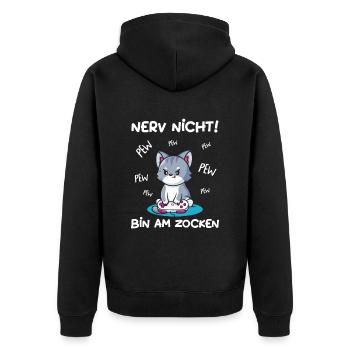 Bin am Zocken Gaming Katze - Unisex Premium Bio Zip Hoodie - Schwarz - Hinten - Nico (187cm)