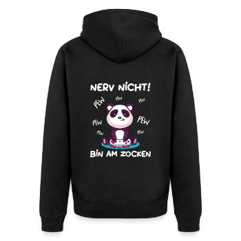 Bin am Zocken Gaming Panda - Unisex Premium Bio Zip Hoodie - Schwarz - Hinten - Nico (187cm)