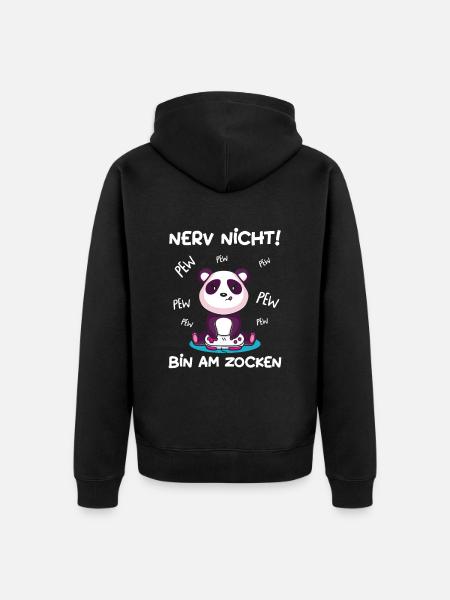 Bin am Zocken Gaming Panda - Unisex Premium Bio Zip Hoodie - Schwarz
