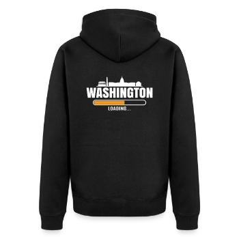 Washington-skyline - Unisex Premium Bio Zip Hoodie - Schwarz - Hinten - Nico (187cm)
