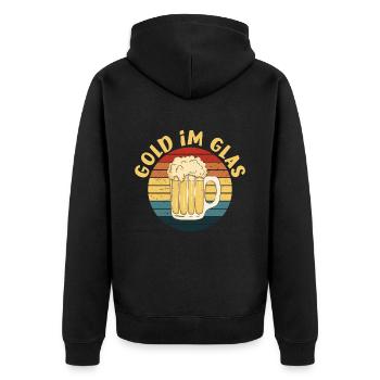 Bierspruch Gold im Glas Bierfans & Bierliebhaber - Unisex Premium Bio Zip Hoodie - Schwarz - Hinten - Nico (187cm)