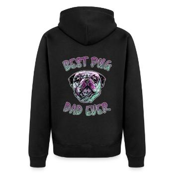 Best Pug Dad Ever Lustiger Spruch Mops Geschenk - Unisex Premium Bio Zip Hoodie - Schwarz - Hinten - Nico (187cm)