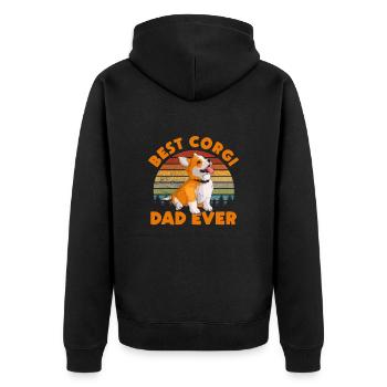 Corgi Vater - Unisex Premium Bio Zip Hoodie - Schwarz - Hinten - Nico (187cm)