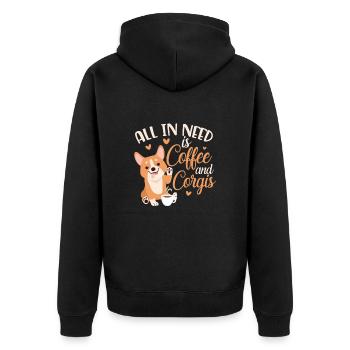 Corgi Kaffee - Unisex Premium Bio Zip Hoodie - Schwarz - Hinten - Nico (187cm)