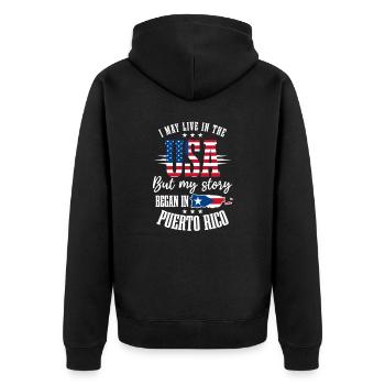L’histoire traditionnelle portoricaine en direct aux États-Unis a commencé - Veste à capuche bio Premium Unisexe - noir - Dos - Nico (187cm)