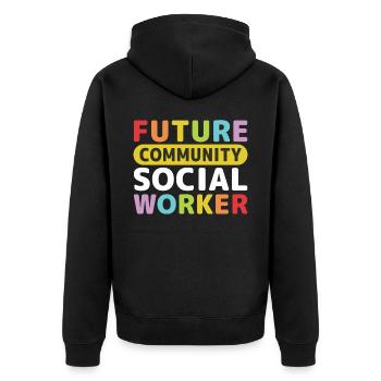 Future Community Social Worker - Unisex Premium Bio Zip Hoodie - Schwarz - Hinten - Nico (187cm)