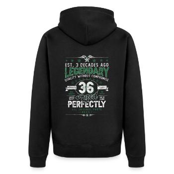 Vintage Légendaire - Vieilli parfaitement 36ème anniversaire - Veste à capuche bio Premium Unisexe - noir - Dos - Nico (187cm)