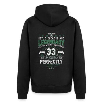 Vintage Legendary - Aged perfectly 33. Geburtstag - Unisex Premium Bio Zip Hoodie - Schwarz - Hinten - Nico (187cm)