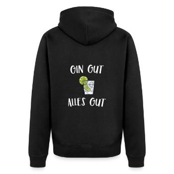 Gin gut alles gut - Unisex Premium Bio Zip Hoodie - Schwarz - Hinten - Nico (187cm)