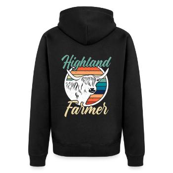 Highland Farmer Cow Whisperer Cow Farming Farm - Unisex Premium Organic Zip Hoodie - black - Back - Nico (187cm)