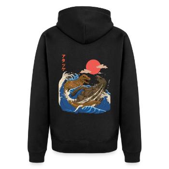 Dino - Combat de tortues géantes - Style rétro japonais - Veste à capuche bio Premium Unisexe - noir - Dos - Nico (187cm)