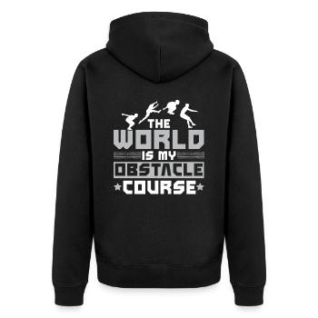 Le monde est mon parcours d’obstacles Parkour Traceur - Veste à capuche bio Premium Unisexe - noir - Dos - Nico (187cm)