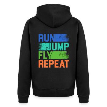 Run Jump Fly Repeat Parkour Extreme Sport Traceur - Unisex Premium Bio Zip Hoodie - Schwarz - Hinten - Nico (187cm)
