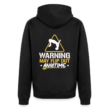 Die Warnung kann jederzeit ausflippen Parkour Traceur - Unisex Premium Bio Zip Hoodie - Schwarz - Hinten - Nico (187cm)