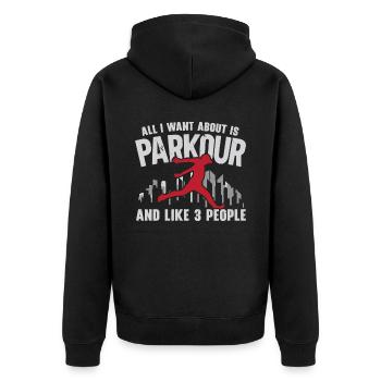 Tout ce que je veux, c’est du parkour et comme 3 personnes - Veste à capuche bio Premium Unisexe - noir - Dos - Nico (187cm)