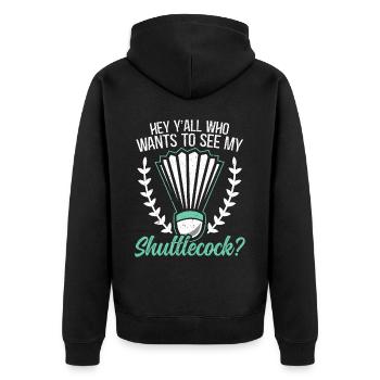 Qui veut voir mon joueur de badminton Shuttlecock - Veste à capuche bio Premium Unisexe - noir - Dos - Nico (187cm)