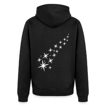 Weisse Sternenstrasse - Unisex Premium Bio Zip Hoodie - Schwarz - Hinten - Nico (187cm)