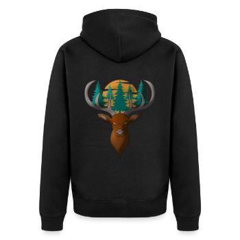 Hirsch Kopf Motiv mit Wald und Vollmond - Unisex Premium Bio Zip Hoodie - Schwarz - Hinten - Nico (187cm)