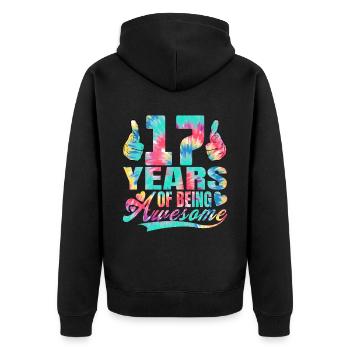 17. Geburtstag Oder Jahrestag 17 Years Of Being - Unisex Premium Bio Zip Hoodie - Schwarz - Hinten - Nico (187cm)