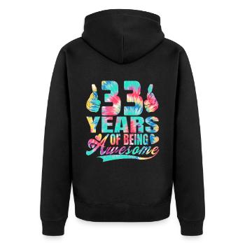 33e anniversaire ou anniversaire 33 ans d’existence - Veste à capuche bio Premium Unisexe - noir - Dos - Nico (187cm)
