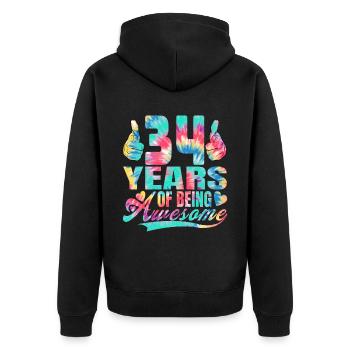 34th birthday or anniversary 34 years of being - Unisex Premium Organic Zip Hoodie - black - Back - Nico (187cm)