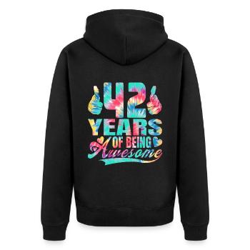 42nd birthday or anniversary 42 years of being - Unisex Premium Organic Zip Hoodie - black - Back - Nico (187cm)