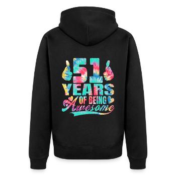 51. Geburtstag Oder Jahrestag 51 Years Of Being - Unisex Premium Bio Zip Hoodie - Schwarz - Hinten - Nico (187cm)