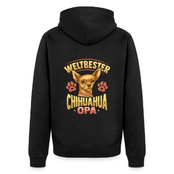 Weltbester Chihuaha Opa Design n Chihuaha Opa - Unisex Premium Bio Zip Hoodie - Schwarz - Hinten - Nico (187cm)
