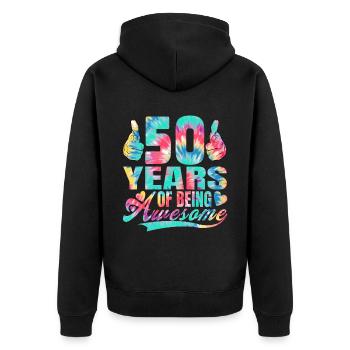 50th birthday or anniversary 50 years of being - Unisex Premium Organic Zip Hoodie - black - Back - Nico (187cm)