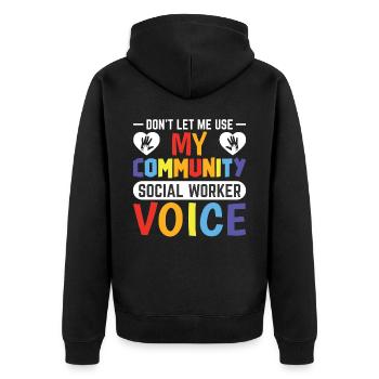 Community Social Worker Voice - Unisex Premium Bio Zip Hoodie - Schwarz - Hinten - Nico (187cm)