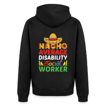 Nacho Average Disability Social Worker - Unisex Premium Bio Zip Hoodie - Schwarz - Hinten - Nico (187cm)