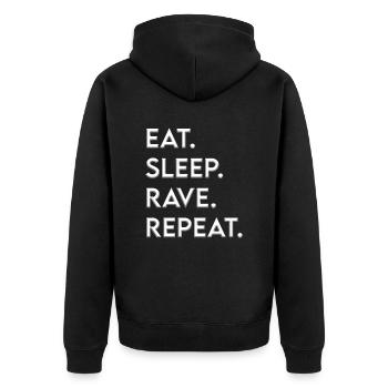 eat sleep rave repeat - Unisex Premium Bio Zip Hoodie - Schwarz - Hinten - Nico (187cm)