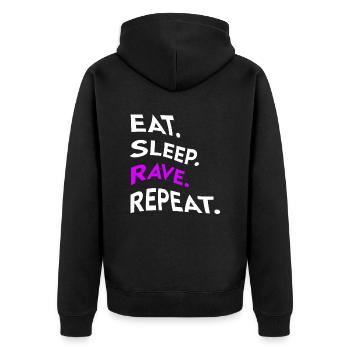 eat sleep rave repeat - Unisex Premium Bio Zip Hoodie - Schwarz - Hinten - Nico (187cm)