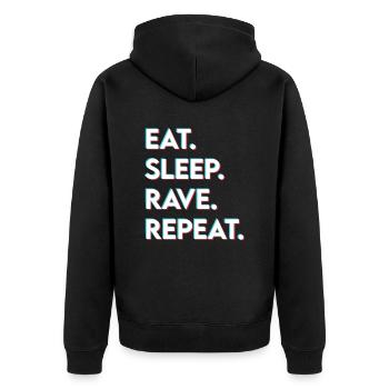 eat sleep rave repeat - Unisex Premium Bio Zip Hoodie - Schwarz - Hinten - Nico (187cm)