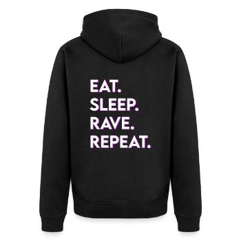 eat sleep rave repeat - Unisex Premium Bio Zip Hoodie - Schwarz - Hinten - Nico (187cm)