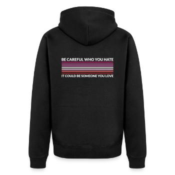 Attention qui déteste - Rouge à lèvres LGBTQ - Veste à capuche bio Premium Unisexe - noir - Dos - Nico (187cm)