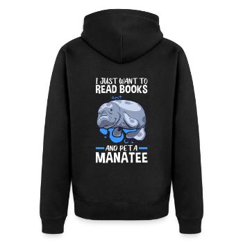 Bücher lesen und Seekuh streicheln Meeressäuger - Unisex Premium Bio Zip Hoodie - Schwarz - Hinten - Nico (187cm)