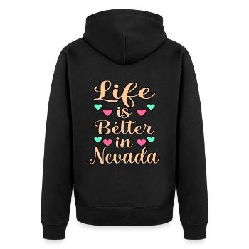 Life is better Nevada gift - Unisex Premium Organic Zip Hoodie - black - Back - Nico (187cm)
