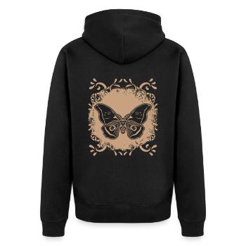 Moth Motten Motte Occult Mystical Goth - Unisex Premium Bio Zip Hoodie - Schwarz - Hinten - Nico (187cm)