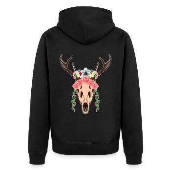 Dirndl Geweih Kopfschmuck Trachtenkleid - Unisex Premium Bio Zip Hoodie - Schwarz - Hinten - Nico (187cm)