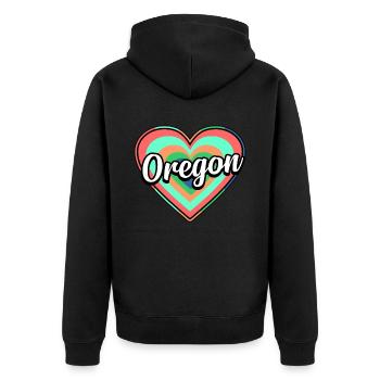 Oregon Buntes Herz geschenk - Unisex Premium Bio Zip Hoodie - Schwarz - Hinten - Nico (187cm)