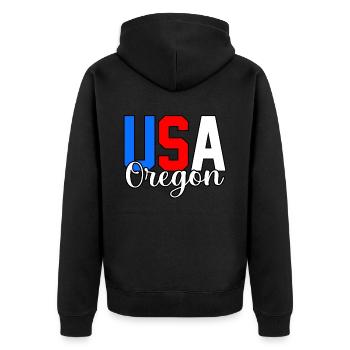 Usa oregon geschenk - Unisex Premium Bio Zip Hoodie - Schwarz - Hinten - Nico (187cm)