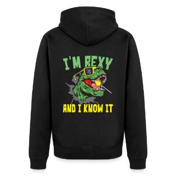 Ich bin Rexy und ich weiß es Paläontologe Dinosaur - Unisex Premium Bio Zip Hoodie - Schwarz - Hinten - Nico (187cm)