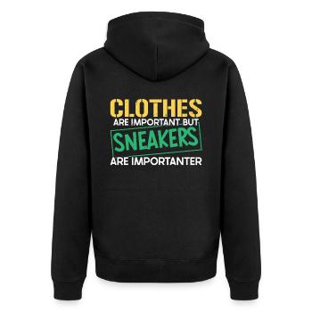 Clothes are important, but sneakers are important - Unisex Premium Organic Zip Hoodie - black - Back - Nico (187cm)