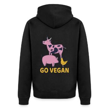 Go Vegan Veganer Kuh Schwein Huhn Vegetarier - Unisex Premium Bio Zip Hoodie - Schwarz - Hinten - Nico (187cm)