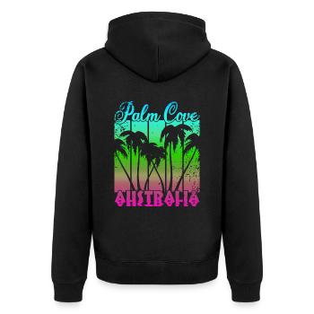 Palm Cove Australia - Unisex Premium Bio Zip Hoodie - Schwarz - Hinten - Nico (187cm)