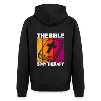The Bible Is My Therapy - Unisex Premium Organic Zip Hoodie - black - Back - Nico (187cm)