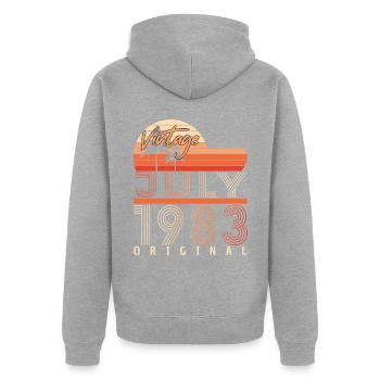 1983 Im Juli Retro - Unisex Premium Bio Zip Hoodie - Grau meliert - Hinten - Nico (187cm)